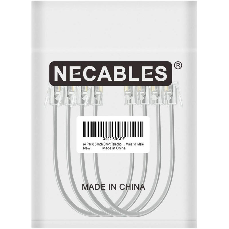 NECABLES 4Pack 6 Inch Short Telephone Cord Phone Cable Wall Phone Cord for Landline RJ11 6P4C Male to Male - Image 4